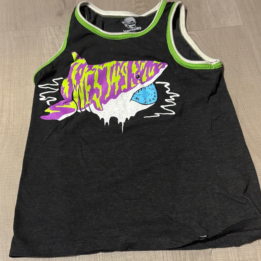 Graphic Black Tank Top with Green and Purple Accents - Picture 1 of 2